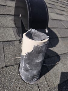 Chewed sewer lead boot caused by squirrel damage on residential roof in Lake Mary, FL
